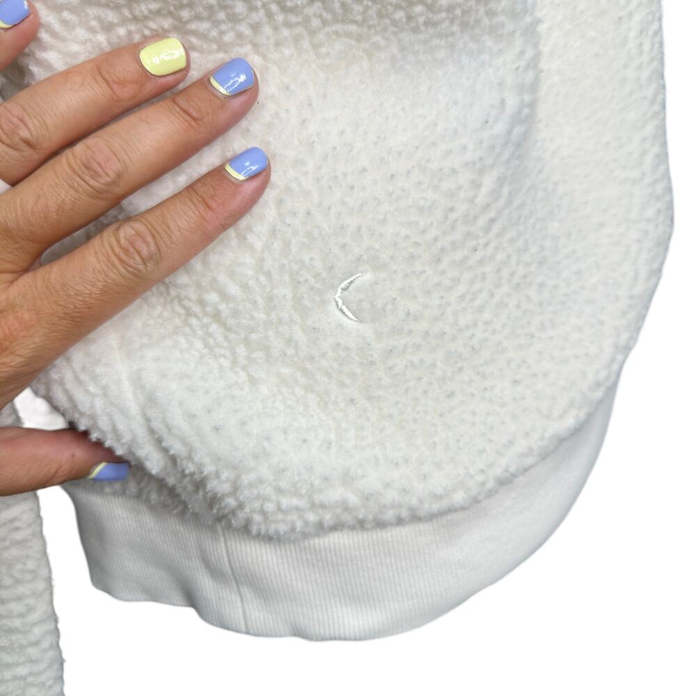 ZYIA  ACTIVE Womens M White Sherpa Collarless Full Zip Flying V Bomber Jacket - Picture 6 of 11